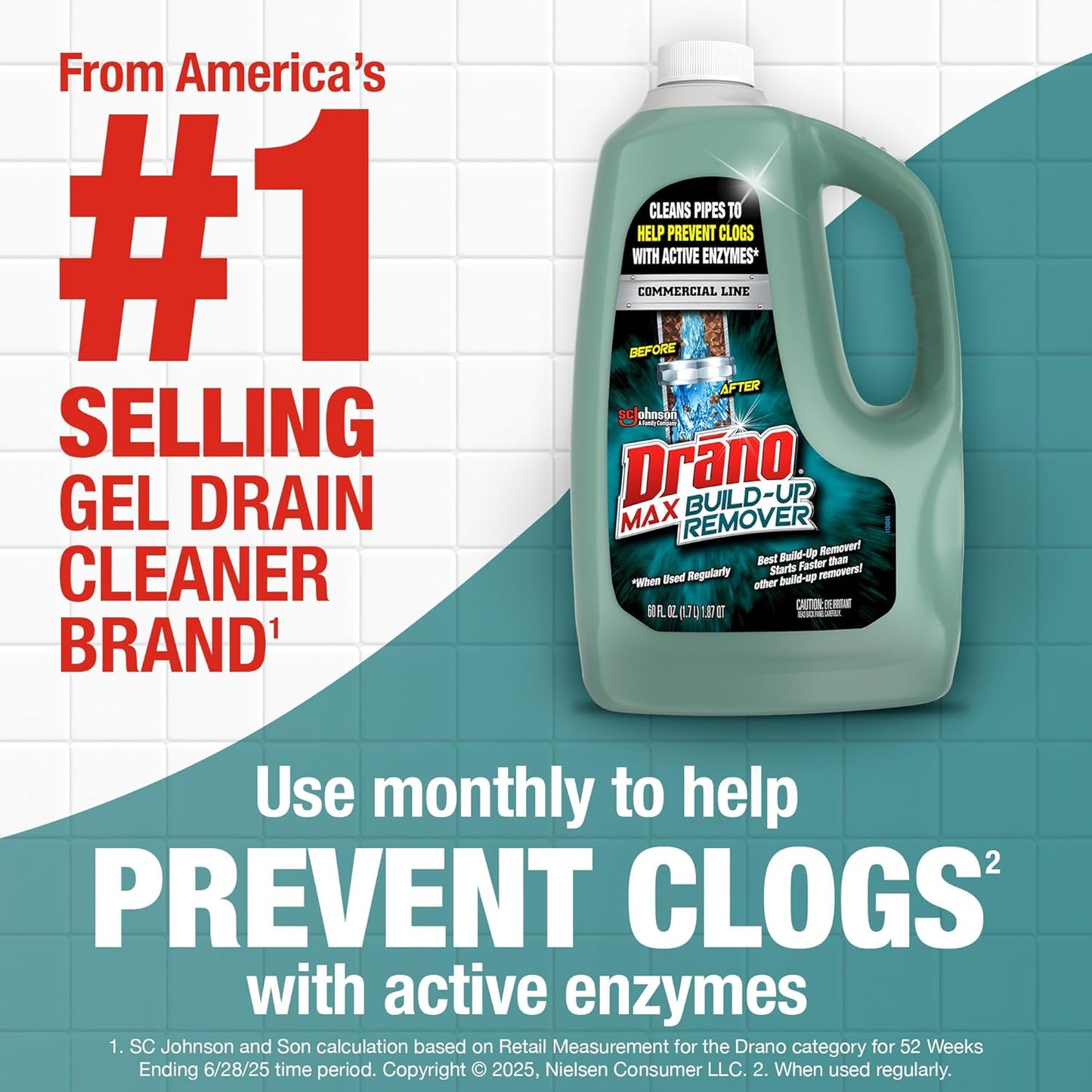 Drano Max Build-Up Remover | Enzyme & Probiotic Drain Cleaner - Prevent Clogs & Odors, 60 oz