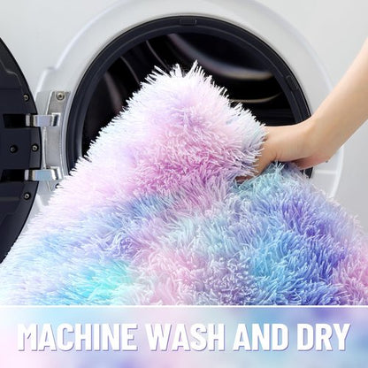 OLANLY Area Rugs for Living Room Bedroom, Machine Washable 4x5.9 Feet Soft Fluffy Shaggy Bedside Rug, Indoor Floor Carpet for Kids Girls and Boys, Nursery Room, Home Decor Aesthetic, Purple Rainbow
