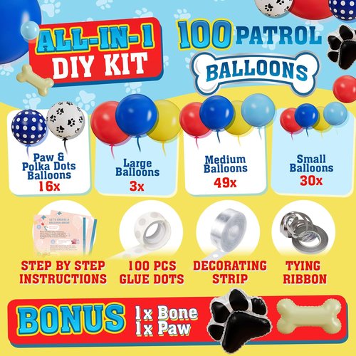 ALL-IN-1 Paw Balloons Garland Arch Kit - Bonus Dog Bone & Paw Print Balloons for Birthday Decorations | Perfect for 3rd Birthday Party