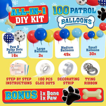 ALL-IN-1 Paw Balloons Garland Arch Kit - Bonus Dog Bone & Paw Print Balloons for Birthday Decorations | Perfect for 3rd Birthday Party