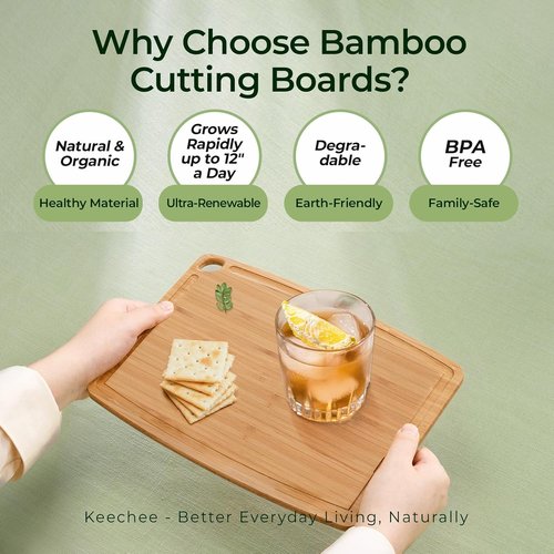 Keechee Bamboo Cutting Boards - Dishwasher Safe, Juice Groove Design | Durable & Lightweight for Fruits, Vegetables & Cheese