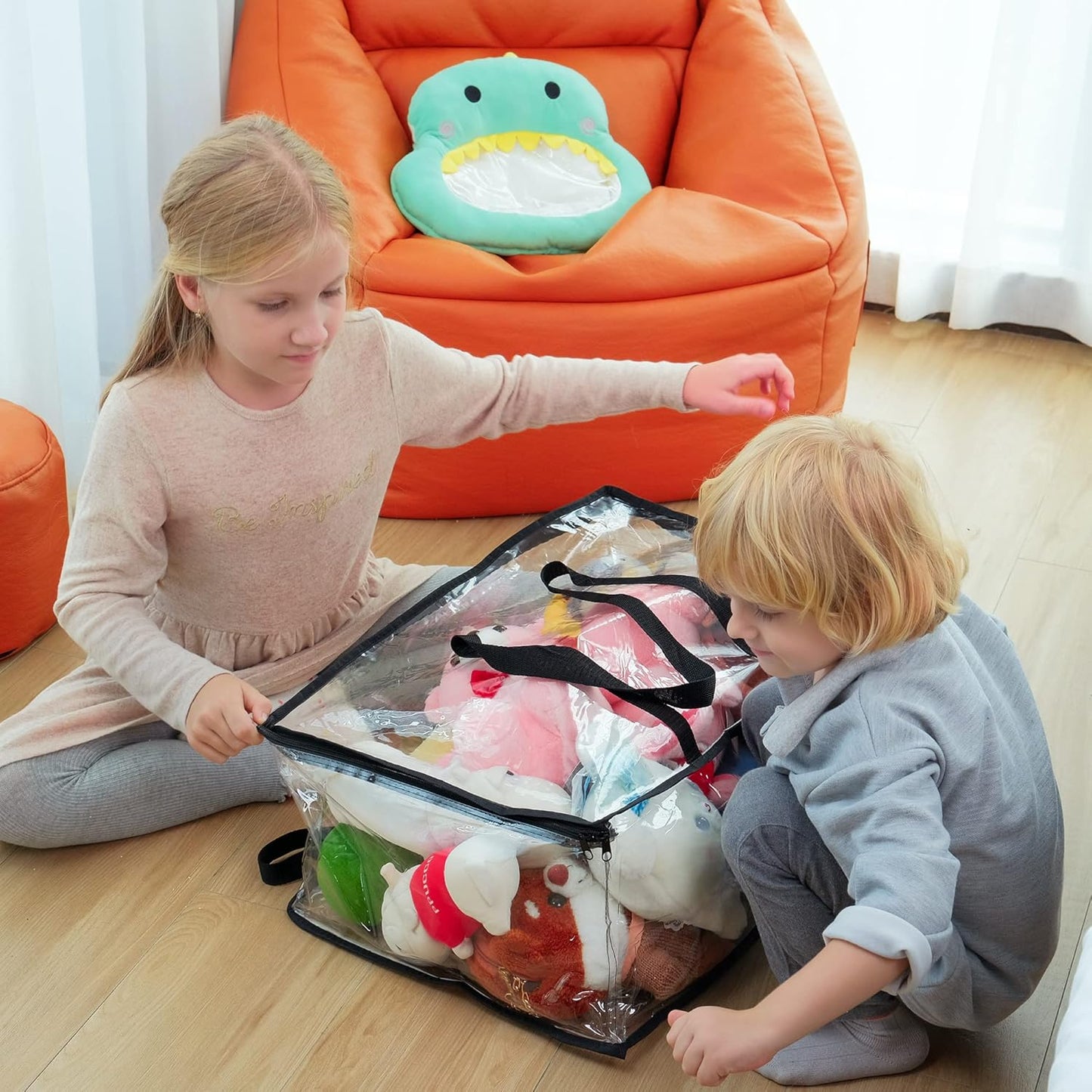 Vieshful Clear Clothes Storage Bags - 40L Zippered Organizer for Blankets, Comforters & Toys | Foldable Design