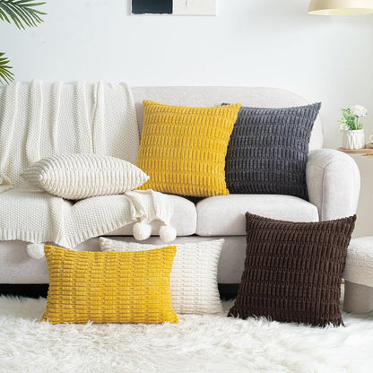 Skiennix Corduroy Throw Pillow Covers - Soft Boho Striped Design | 18x18 Inch Cream White Set of 2