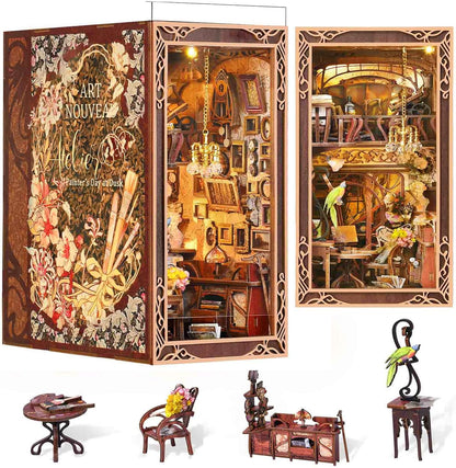 MiniCity Book Nook Kit - DIY Miniature Dollhouse Bookend Decor with LED Light | Painter's Day at Dusk