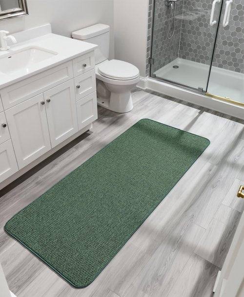 Bosap Bath Mat,Ultra Thin Bathroom Runner Rugs,Large Bath Mats for Bathroom,Quick Dry,Non-Slip,Machine Washable,Low Pile,Bath Rug,Shower Outside,Sink,Home Decor Accessories.Green,2'x5'（24x60inch）
