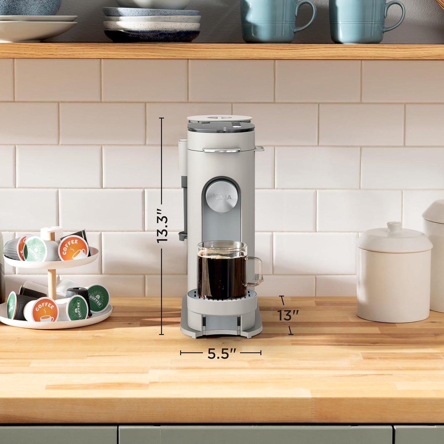 Ninja Pod & Grounds Coffee Maker - Single-Serve K-Cup Compatible with Built-In Frother | 56 oz Reservoir, Compact Design