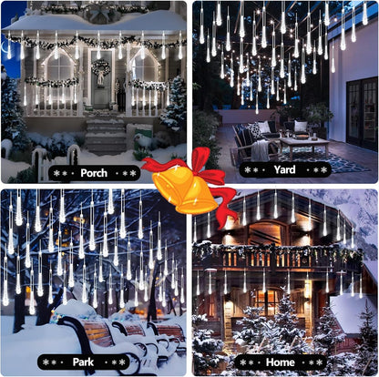 Skiennix Meteor Shower Lights - 2 Pack Outdoor Christmas Decorations with Timer | 384 LEDs, 30cm Tubes