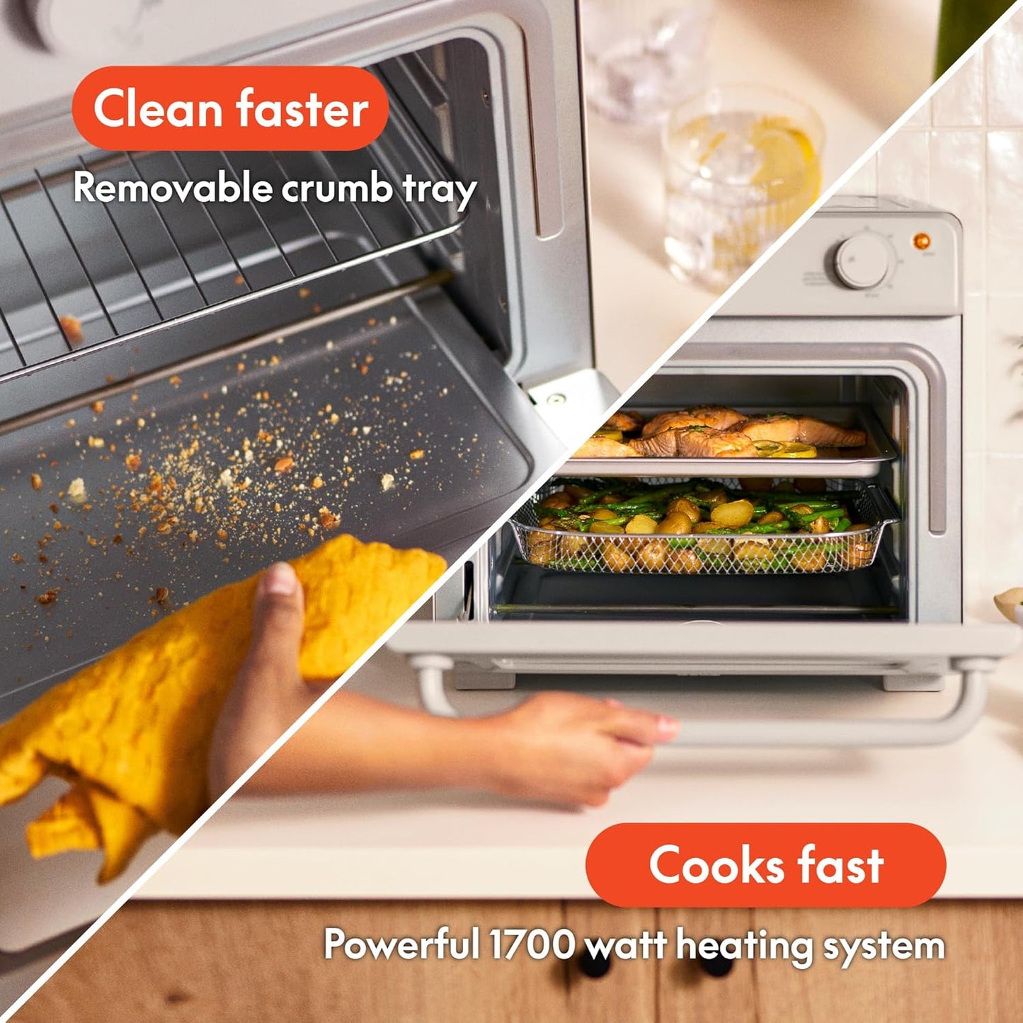 Bella Air Fry Toaster Oven - 7 Cooking Options, Dishwasher-Safe Trays, 60-Minute Timer, 1700W - Oatmilk