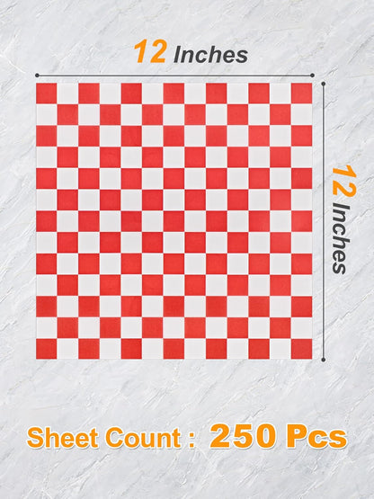 SMARTAKE 12 x 12 Inches Wax Paper - 250 Pcs Non-Stick Hamburger Patty Paper | Red Plaid Sandwich Separators