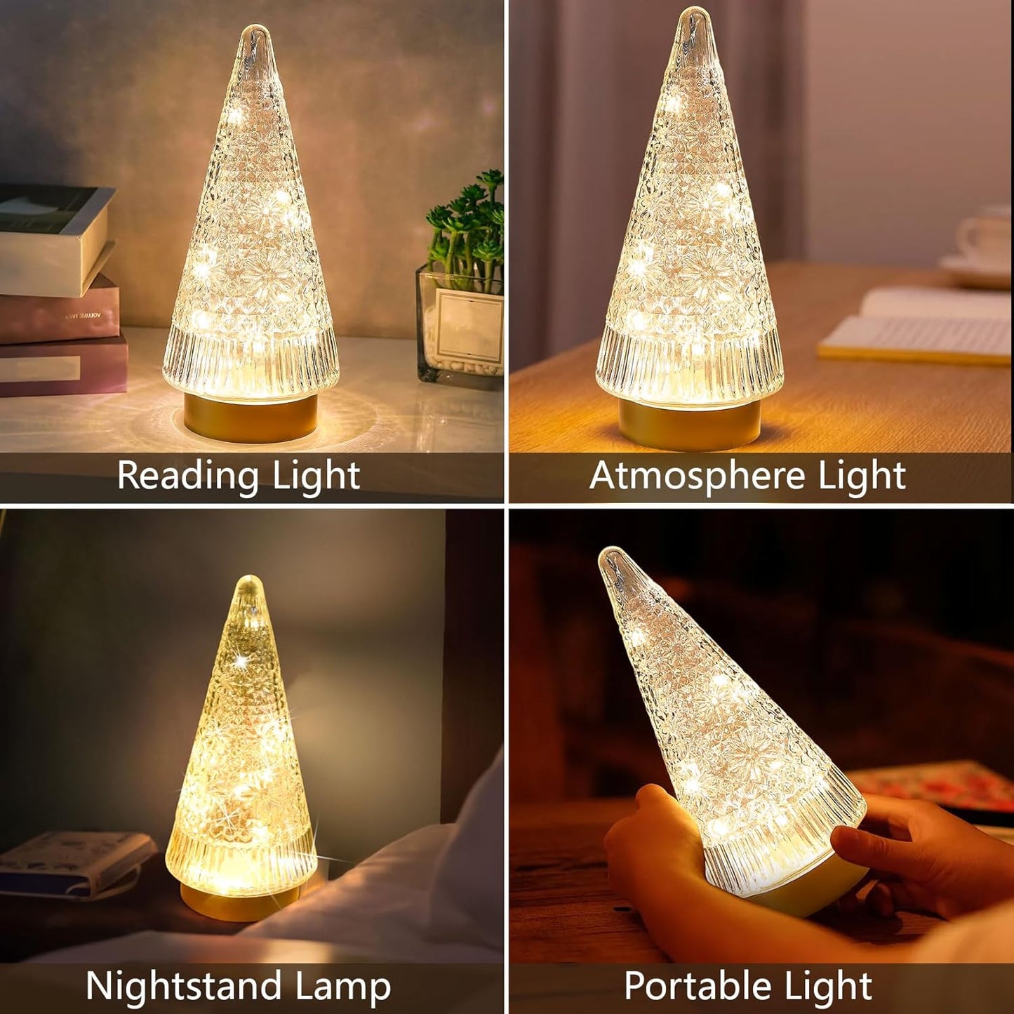Regine Switzerland Glass Christmas Tree - Small Gold Sparkling LED Light Tabletop Centerpiece