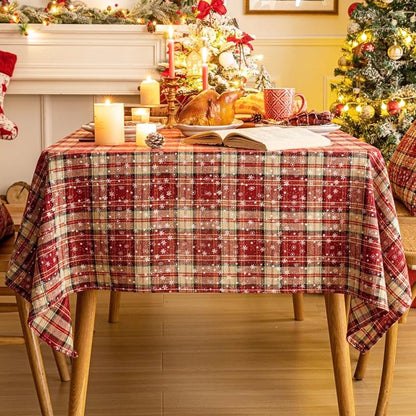 Red Plaid Snowflake Christmas Tablecloth 60" x 104" – Rectangular (Variation: Red Plaid Snowflake+60" x 104")