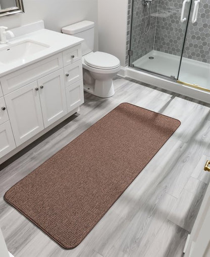 Bath Mat,Ultra Thin Bathroom Runner Rugs,Large Bath Mats for Bathroom,Quick Dry,Non-Slip,Machine Washable,Low Pile,Bath Rug,Shower Outside,Sink,Home Decor Accessories.Brown,1'5"x4'11"（17x59inch）