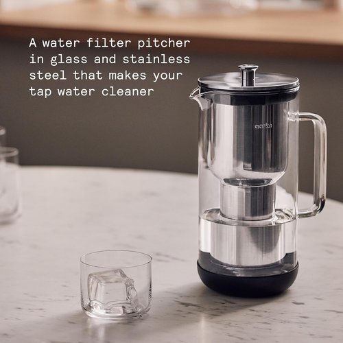 Aarke Purifier - Premium Glass & Stainless Steel Water Filter Pitcher | 2.4L Capacity, Refillable System