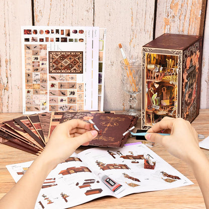 MiniCity Book Nook Kit - DIY Miniature Dollhouse Bookend Decor with LED Light | Painter's Day at Dusk