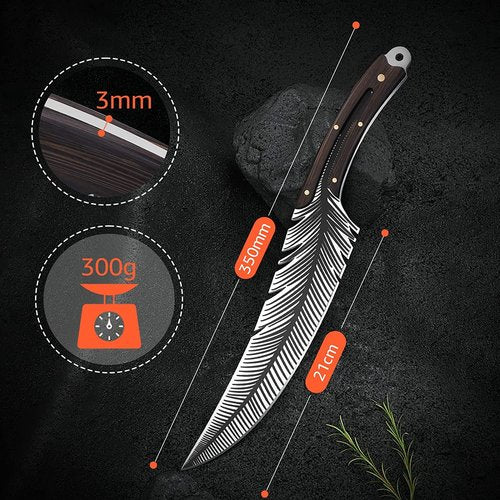 Huusk Japan Knife Feather Knife Hand Forged Viking Knife High Carbon Steel Butcher Knife Boning knife for Meat Cutting Japanese Chef Knives Cooking Knife with Sheath for Kitchen Camping Gift for Dad
