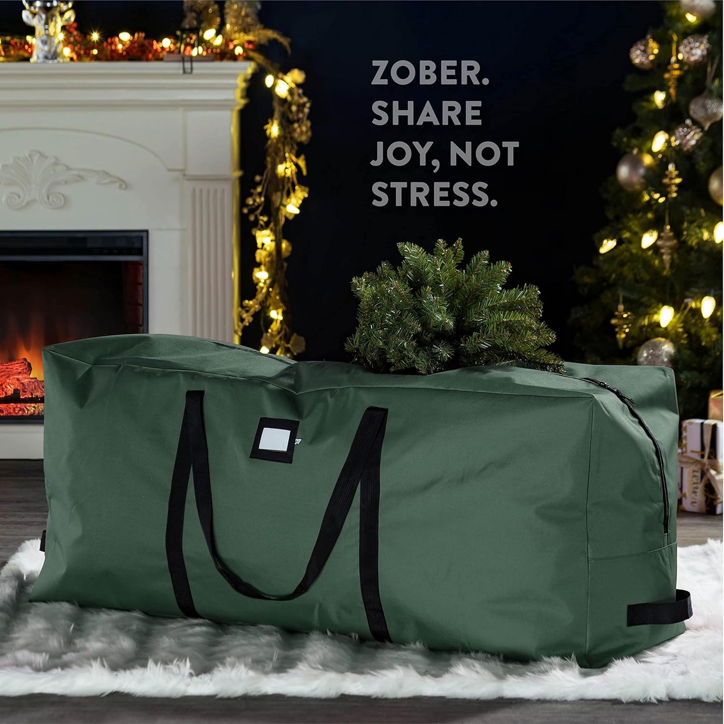 ZOBER Christmas Tree Storage Bag | 600D Oxford Fabric - Waterproof & Tear-Proof for 7.5 Ft Trees - Durable Handles - Green