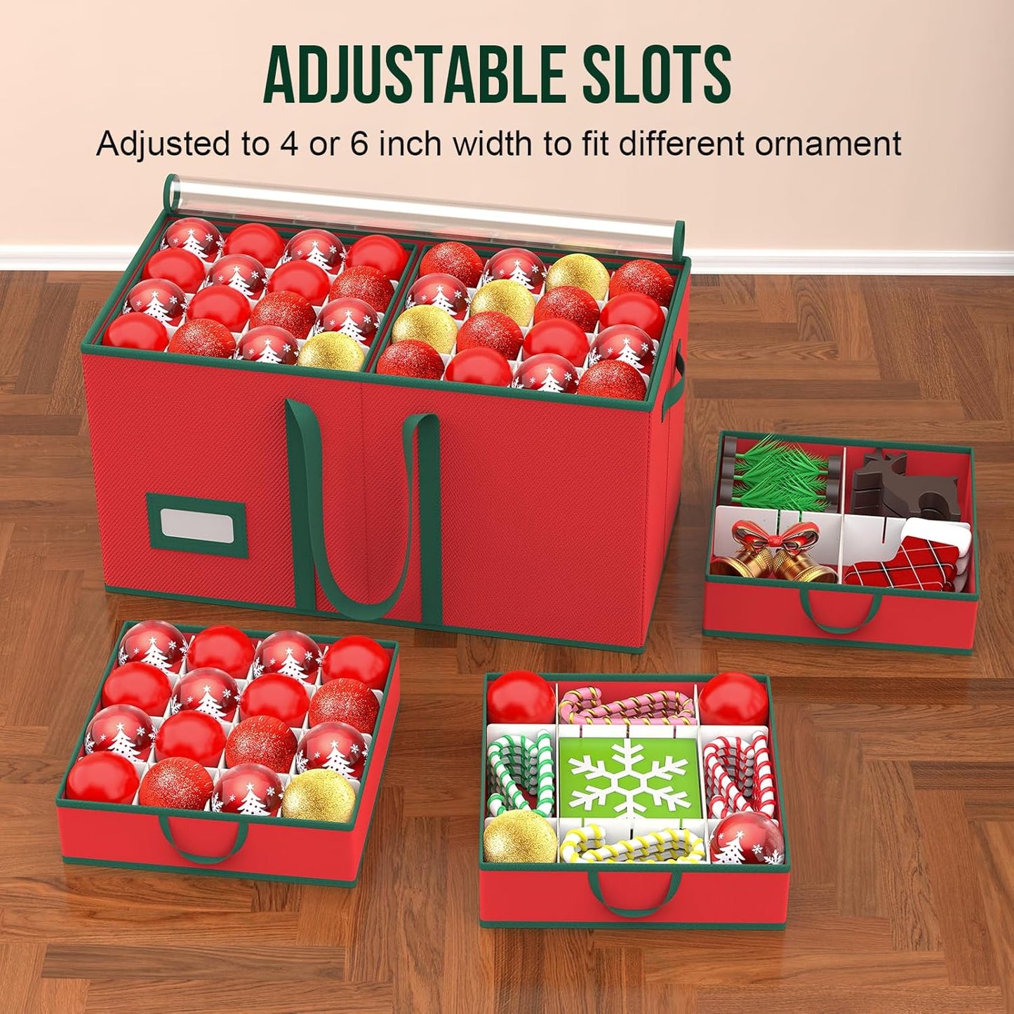 Skiennix Christmas Ornament Storage Box - Organize 128 Ornaments with Dual Zipper Closure & Adjustable Dividers | Large Holiday Decoration Container with 8 Trays
