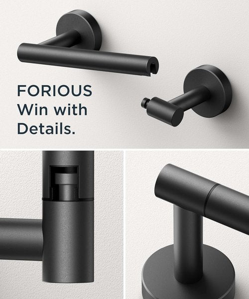 Forious Matte Black Toilet Paper Holder & Towel Ring Set | Stylish Bathroom Accessories
