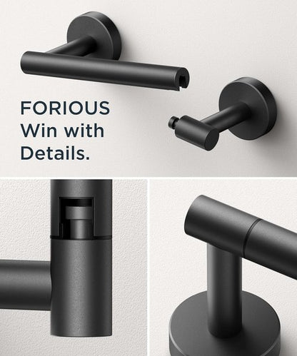 Forious Matte Black Toilet Paper Holder & Towel Ring Set | Stylish Bathroom Accessories