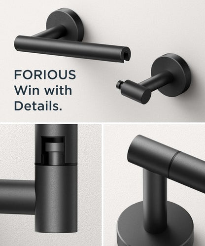 FORIOUS Toilet Paper Holder Wall Mount, Stainless Steel Rustproof Double Post Pivoting Tissue Roll Holder for Bathroom, Commercial Toilet Paper Dispenser, Matte Black