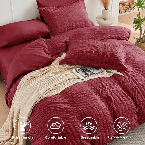 HYMOKEGE Burgundy Twin Comforter Set - 5-Piece All-Season Luxury Bedding Set with Sheets & Pillowcase