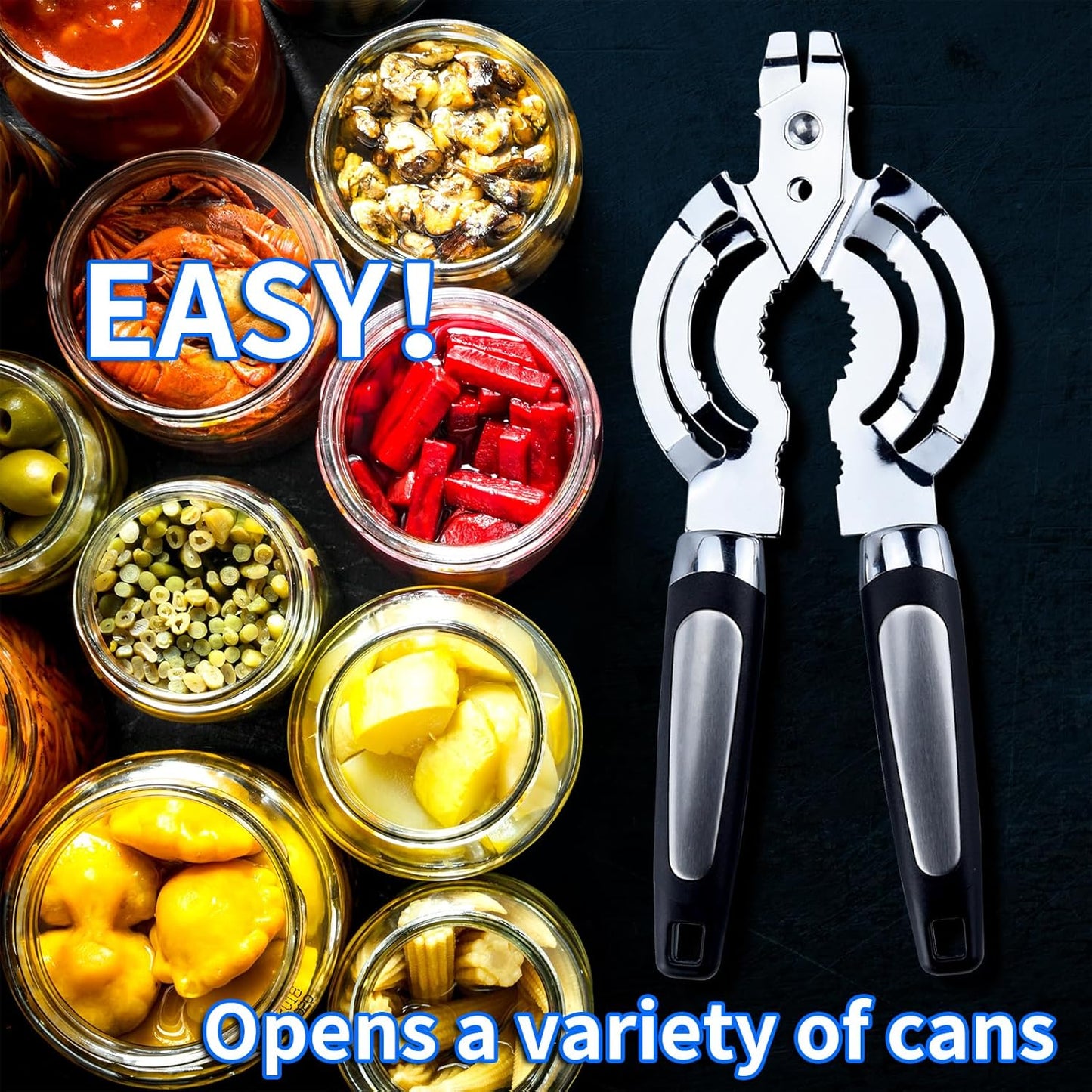 Skiennix Multi Jar Opener - Stainless Steel Lid Tool for Seniors with Arthritis | Easy Grip Design