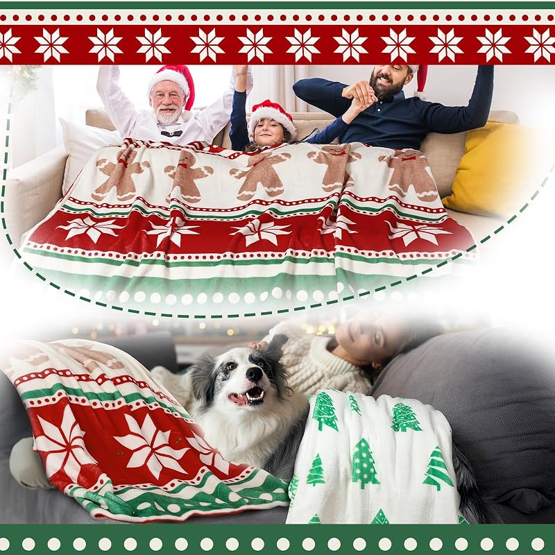 Two-Piece Christmas Throw Blanket Set 50 x 60 Inches Fleece, Holiday Decorative Blankets