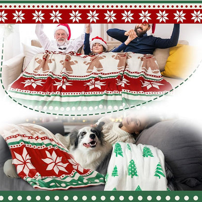 Two-Piece Christmas Throw Blanket Set 50 x 60 Inches Fleece, Holiday Decorative Blankets