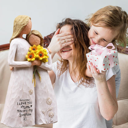 Regine Switzerland Hand-Painted Mother Daughter Figurine - 5.7" Resin Keepsake with Sunflowers for Mom's Birthday, Mother's Day, or Christmas