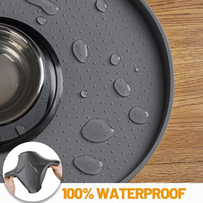 Hubulk 100% Waterproof Silicone Pet Feeding Mat - Raised Edge for Food & Water | Gray, 19" L x 12" W