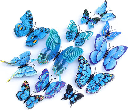OPSEAM 3D Butterfly Wall Decor - 72 PCS Magnetic Stickers for Party Decorations | Blue