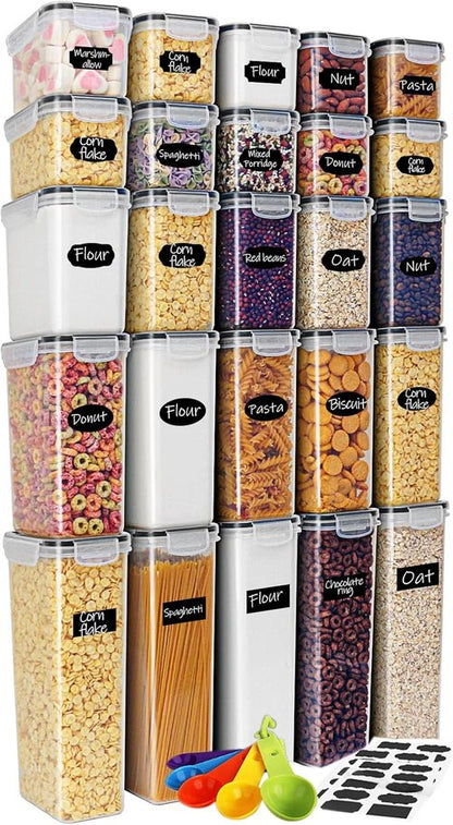 M MCIRCO Airtight Food Storage Containers - 25-Piece Set for Kitchen Organization | Plastic with Lids, Labels & Measuring Cups