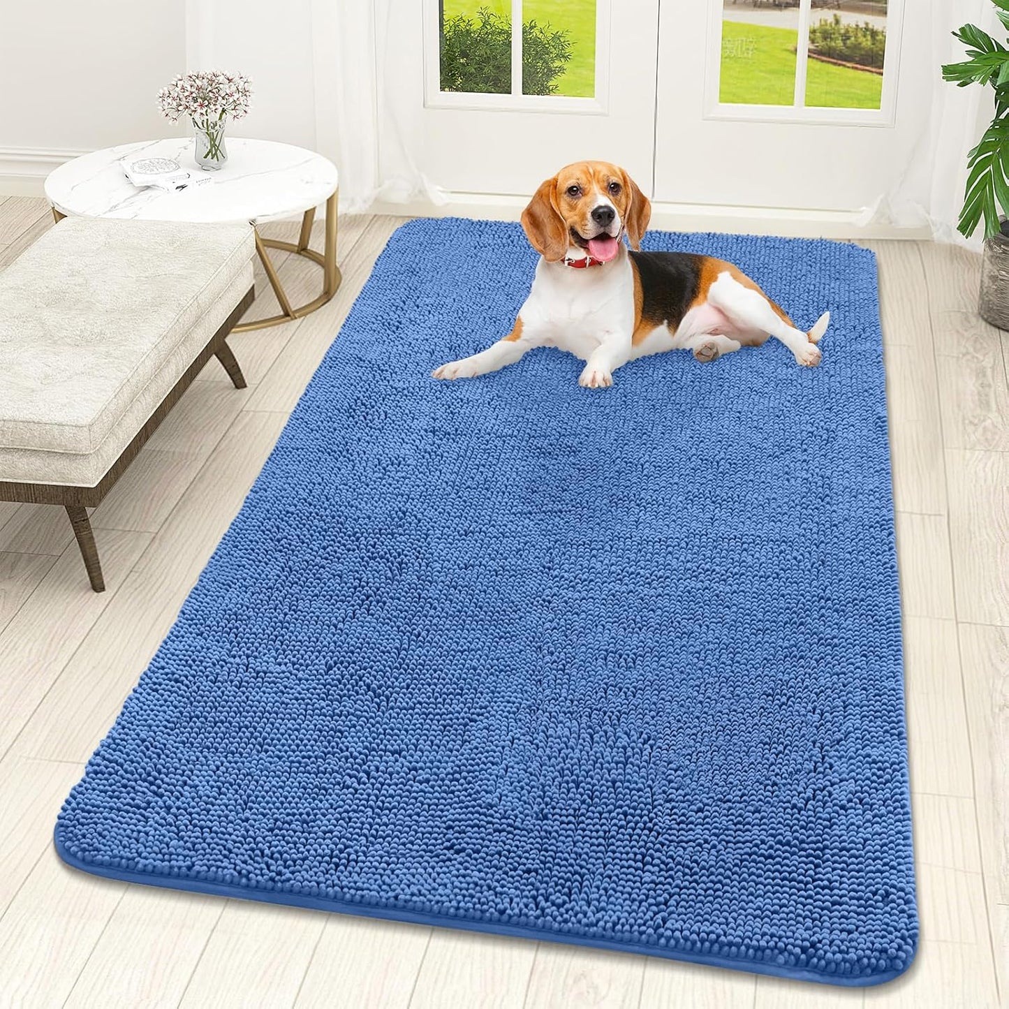 OLANLY Dog Door Mat - Absorbent Non-Slip Washable Doormat for Muddy Paws | 59x32 Cornflower Blue