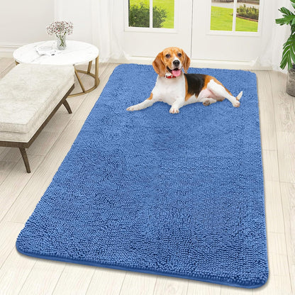 OLANLY Dog Door Mat - Absorbent Non-Slip Washable Doormat for Muddy Paws | 59x32 Cornflower Blue