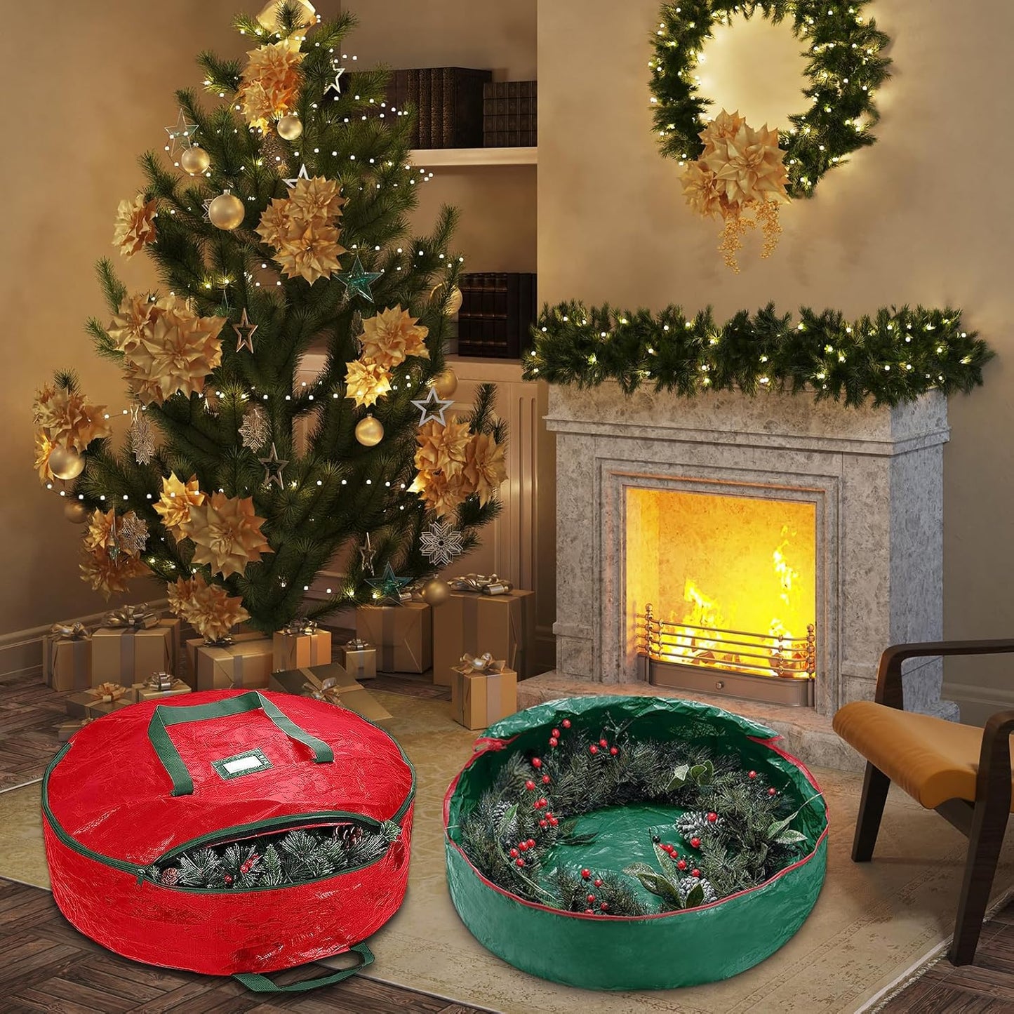 Regine Switzerland Christmas Wreath Storage Bag - 2 Pack 24" Heavy-Duty Xmas Wreath Containers