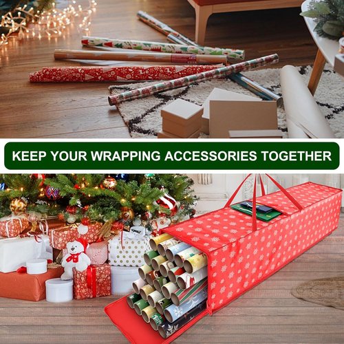 Christmas Wrapping Paper Storage Containers - 40 Inch Organizer for 20 Rolls | Breathable Fabric, Square Design