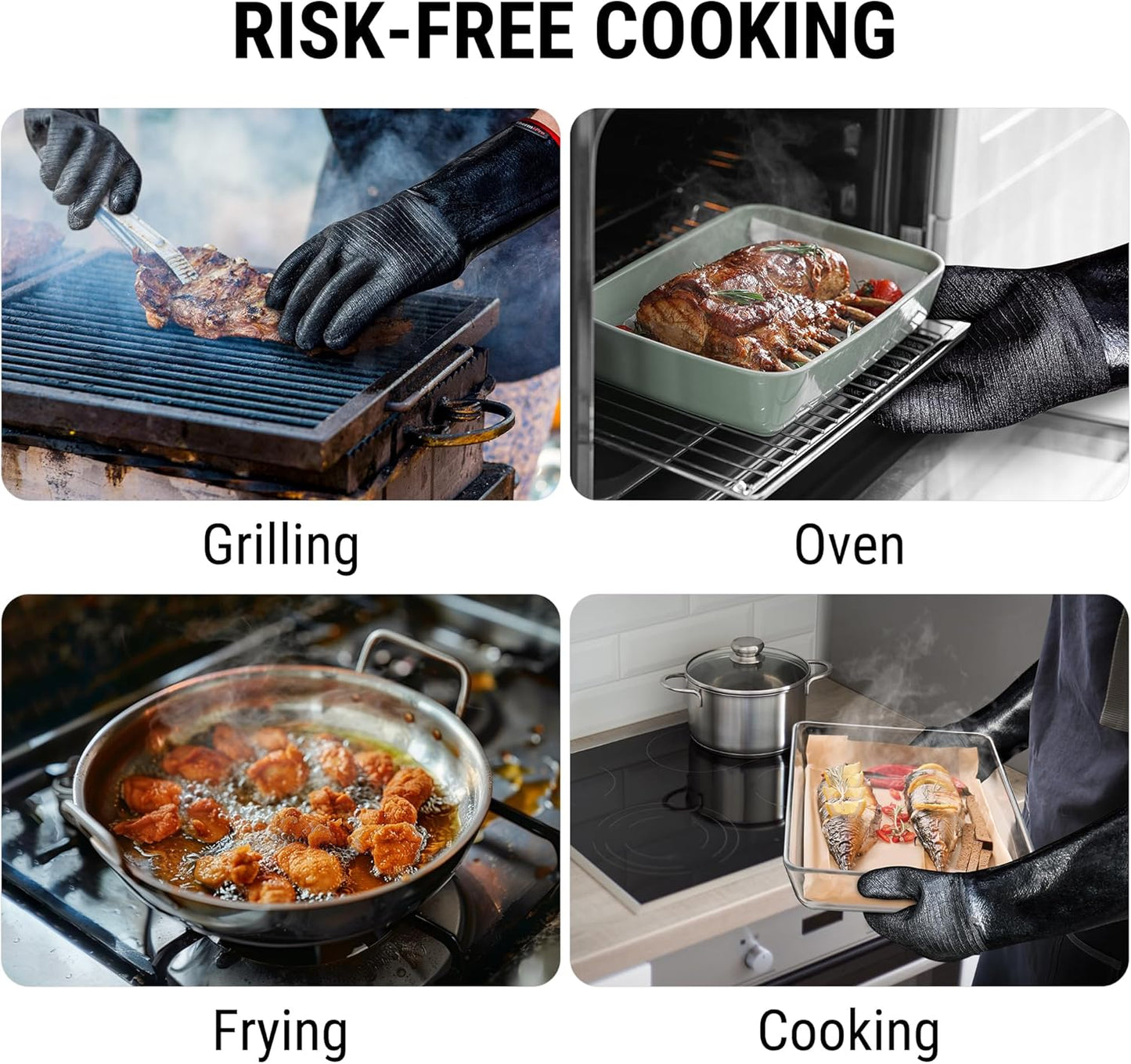 TempPro BBQ Gloves - 932°F Heat Resistant, Waterproof & Slip-Resistant Neoprene | 14" Grill Mitts for Fire Pit & Smoker