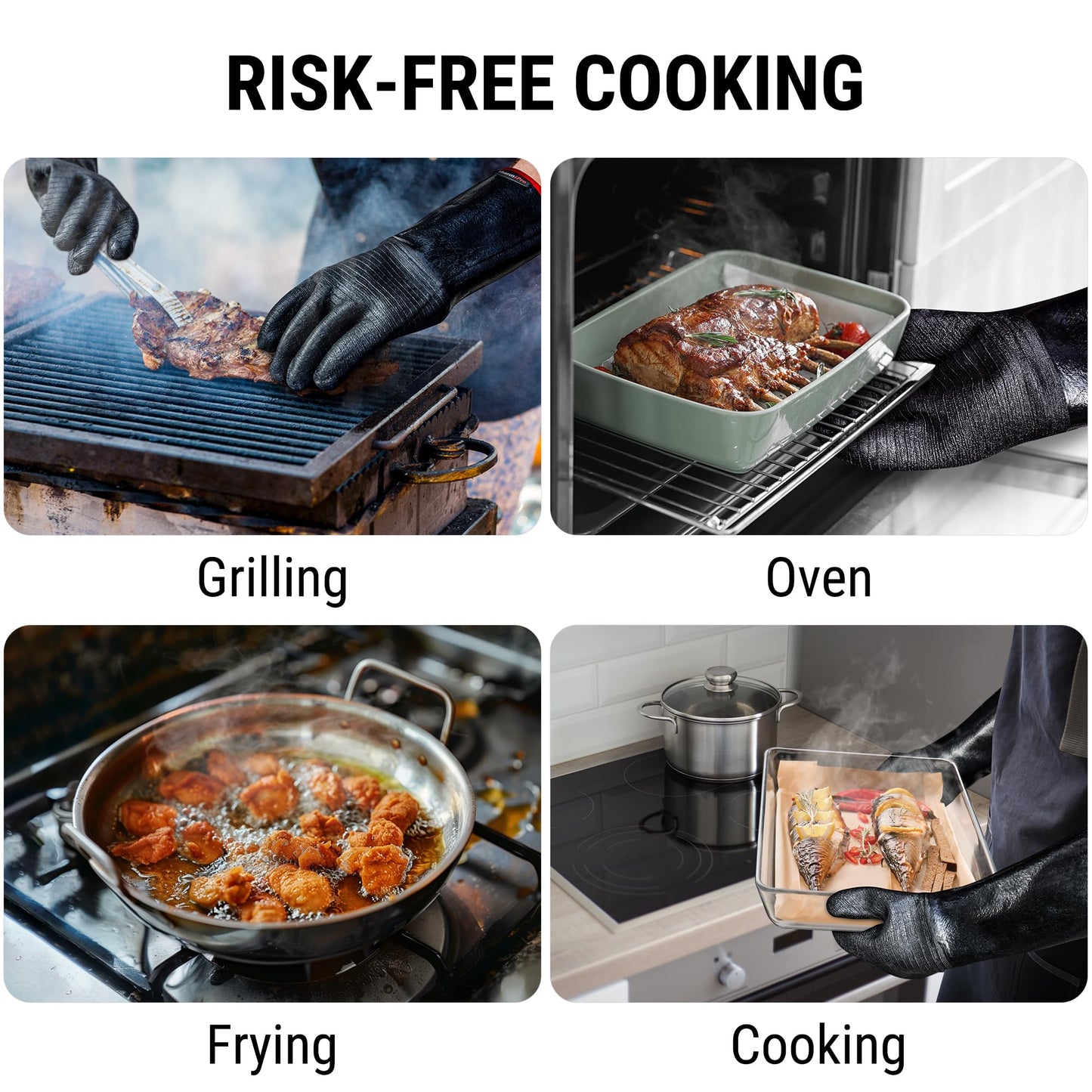 TempPro 932°F Heat Resistant BBQ Gloves, 14" Waterproof Oven & Grill Gloves, Oil & Slip-Resistant Neoprene Oven Mitts for BBQ, Fire Pit, Rotisserie, Smoker Accessories Gifts (Previously ThermoPro)