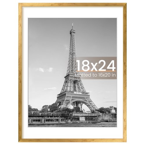 upsimples 18x24 Picture Frame, Display Pictures 16x20 with Mat or 18 x 24 Without, Wall Hanging Poster Frames, Bronze, 1 Pack