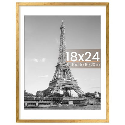 upsimples 18x24 Picture Frame, Display Pictures 16x20 with Mat or 18 x 24 Without, Wall Hanging Poster Frames, Bronze, 1 Pack