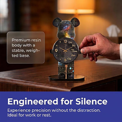 Large Galaxy-Themed Bear Figurine Clock – Desktop Timepiece, Quiet Battery-Powered