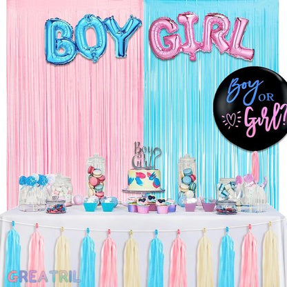 GREATRIL Photo Backdrop - Pink & Blue Foil Fringe Tinsel Streamers for Parties | 3.2ft X 8.2ft - 2 Packs