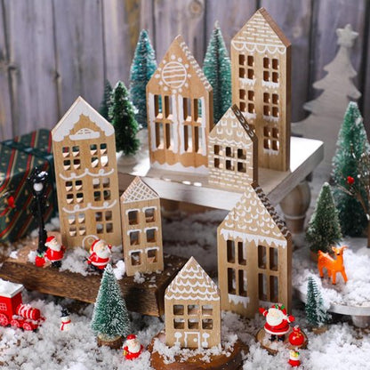 Briwooody 7-Piece Christmas Village Set - Wooden Gingerbread House Decor for Home & Office