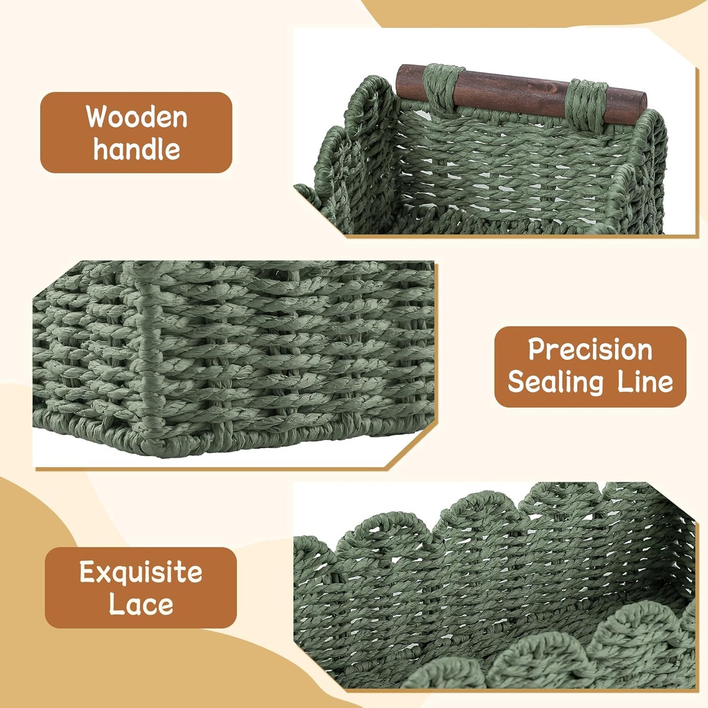 Skiennix Toilet Paper Storage Basket - Stylish Wicker Organizer for Bathroom, Kitchen, or Nursery - Green