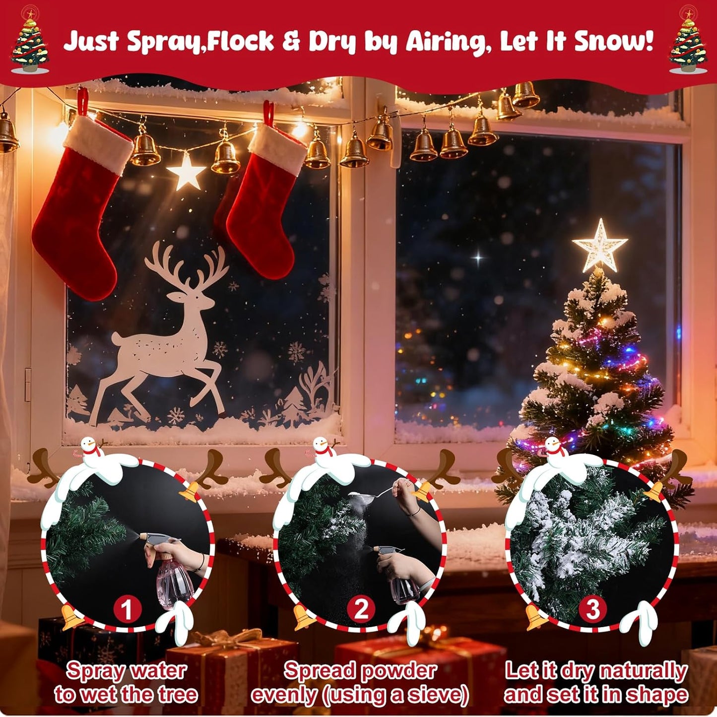 PJT Snow Flocking Powder - 0.85LB Self-Adhesive Fake Snow for Christmas Trees & Winter Crafts
