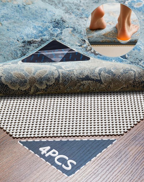 Veken Rug Gripper Pad for Hardwood Floors Tile Floors, 4 Pcs Rug Tape, Thick Cushion Non Slip Rug Pads for Area Rugs, Under Carpet Anti Skid Mat, Keep Your Rugs Safe and in Place, 2x3 Ft