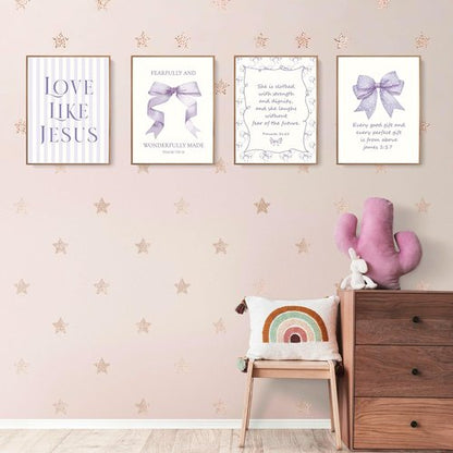LARTSFRO Coquette Purple Bow Wall Art Decor - Inspirational Christian Posters for Teen Girls | 12x16 Inch Set of 4 Unframed