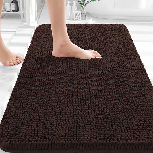 OLANLY Bathroom Rugs - Extra Soft Absorbent Chenille Bath Mats | 30x18, Quick Dry, Machine Washable, Brown