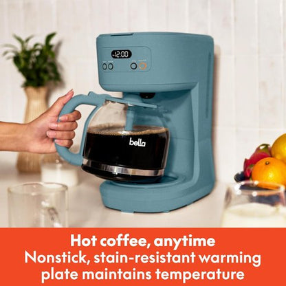 Bella 12-Cup Programmable Coffee Maker - Easy LCD Display, Auto Shutoff, Reusable Accessories, Surf Color