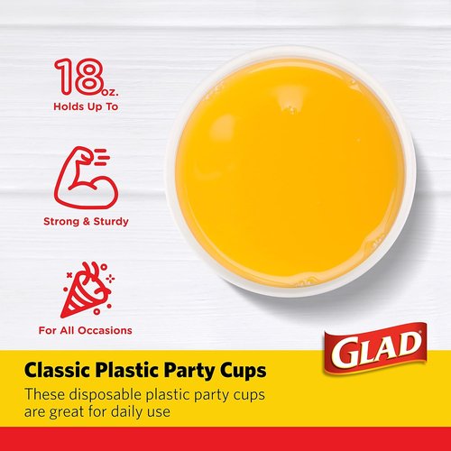 Glad Everyday Disposable Plastic Cups - Heavy Duty 18 Ounce Party Cups | Strong & Sturdy, 40 Count